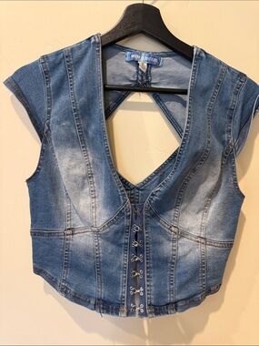 Urban Outfitters Denim Jean Corset Top Size M Festivals Concert Western